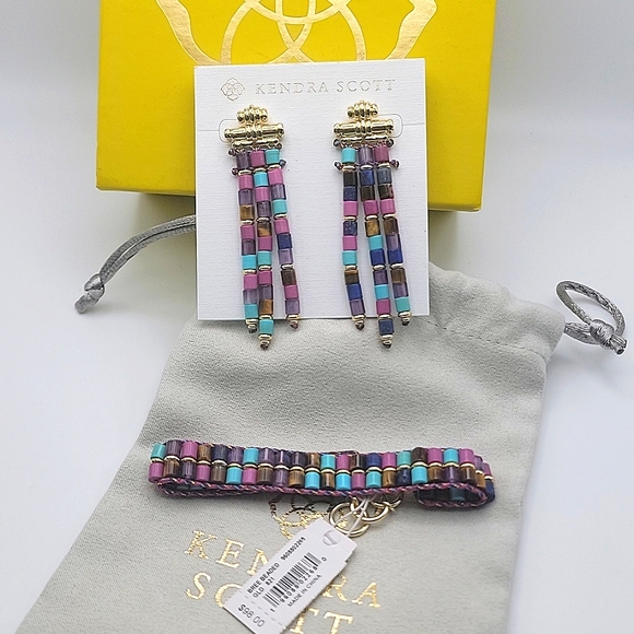 NWT KENDRA SCOTT BREE BEADED STATEMENT EARRINGS & BRACELET SET - Picture 1 of 9